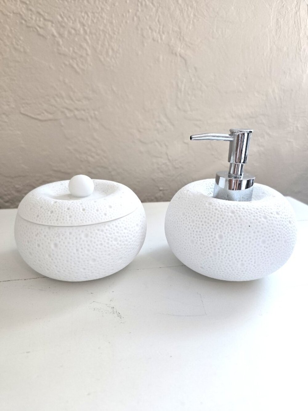 Pigeon & Poodle Hilo White Porcelain Sea Urchin 2pc Bathroom Set - Soap Pump/Jar
